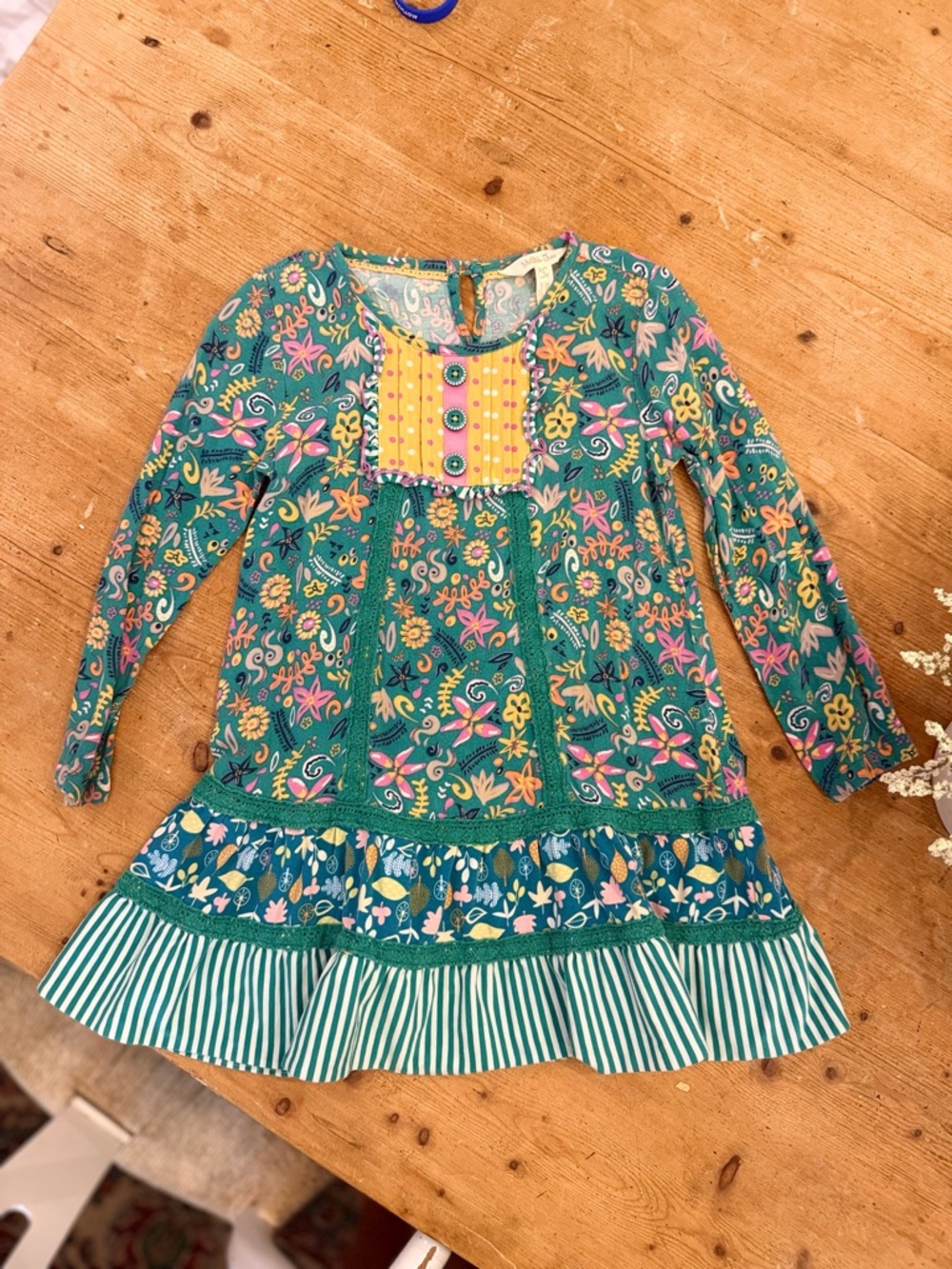 Matilda Jane Teal Floral Long-Sleeve Dress with Yellow Bib